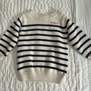 Personalized Minnow Striped Navy and Cream Kids Sweater